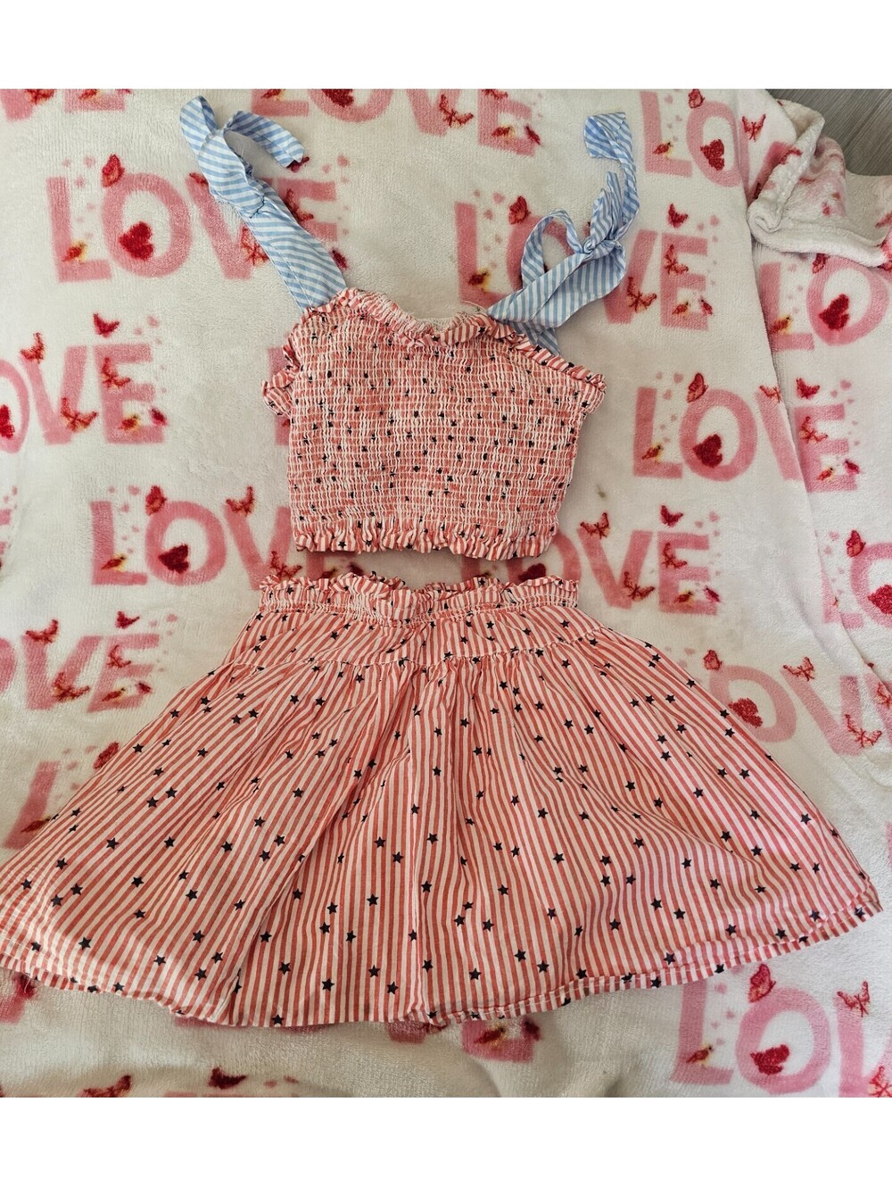 (2pc) Girls Matching Tommy Bahama Lined Skirt & Top Outfit Size 6 Stars Stripes